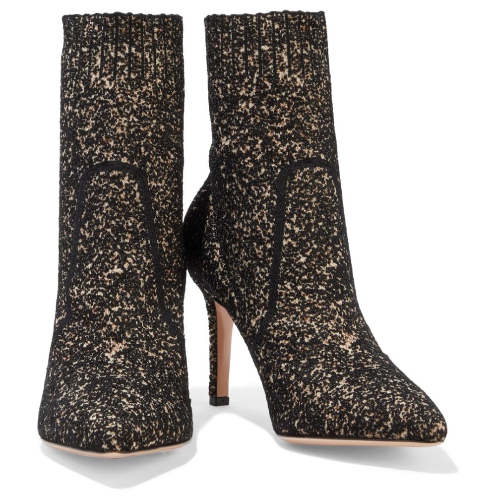 Gianvito Rossi Fiona Knit Sock Boot heels in black and nude 39